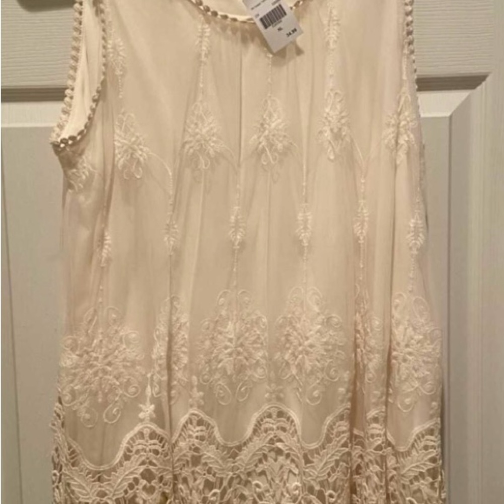NWT! Cal Style Sz xl Elegant Cream Sleeveless Dress with Lace Details